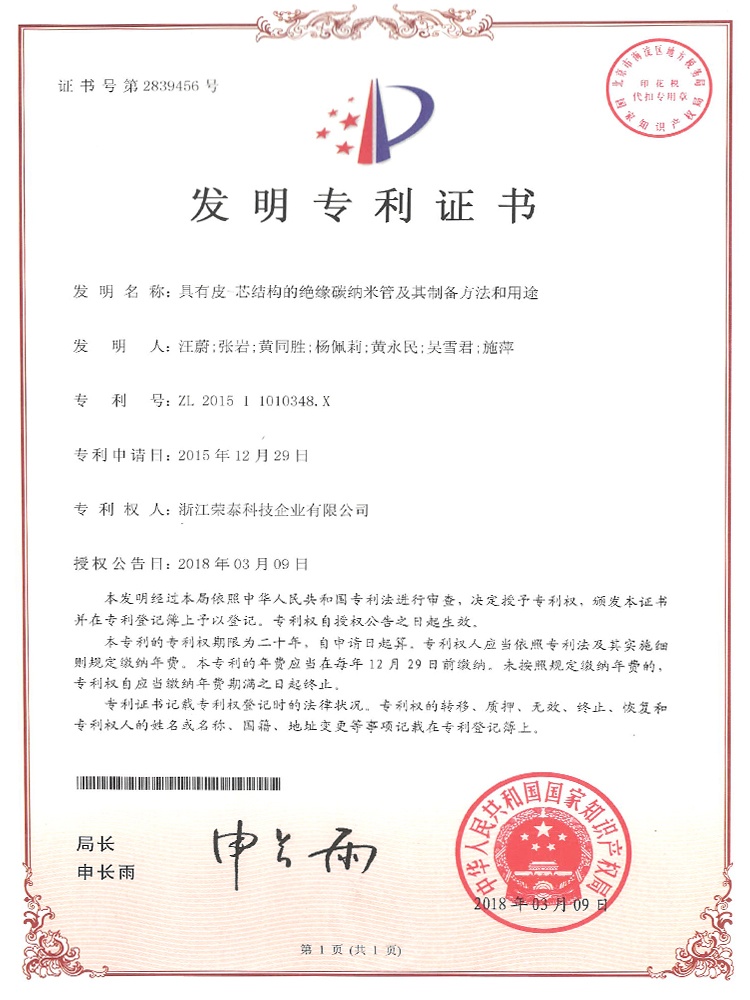 具有皮-芯结构的绝缘碳纳米管及其制备方法和用途